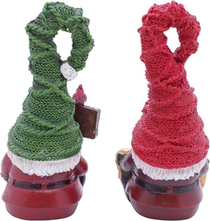 Set of 2 Christmas Garden Gnomes Outdoor Decor, 7 inch Polyresin Gnome Figurines Statue Sculptures