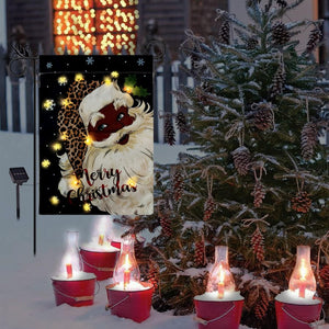 Lighted Black Santa Garden Flag Solar Led Outdoor Decorations