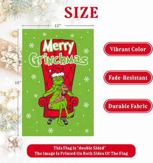 Funny Christmas Garden Flag, Novelty Grinch Xmas Decorations