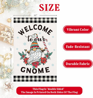 Welcome to Our Gnome Double Sided Yard Flag, Outdoor Holiday Farmhouse Yard Decor, 12x18 Inch