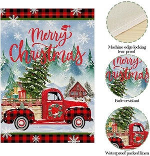 Red Truck Christmas Garden Flag 12x18 Inch Double Sided Yard Decor