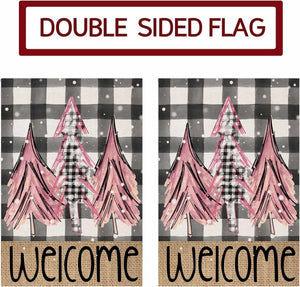 Welcome Christmas Pink Trees Garden Flag 12x 18 Inch