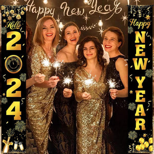 2024 Happy New Year Porch Sign, 3pcs New Years Eve Party Supplies