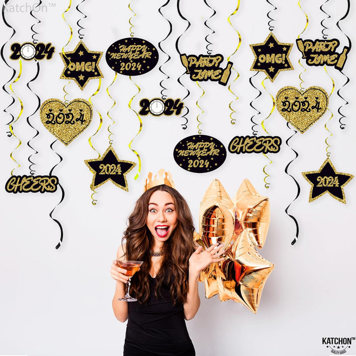 Happy New Year Hanging Swirls - Pack of 32 | NYE Decorations 2024