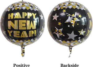 22 Inch Happy New Year Mylar Balloons, 10 Pcs Large 4D Giant Round Foil Balloon Metallic Balloons