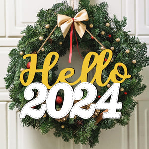 Hello 2024 Wooden Sign for New Years Decorations