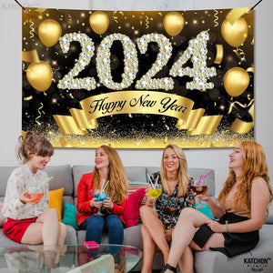 XtraLarge Happy New Years Banner 2024 - New Years Backdrop, 72x44 Inch