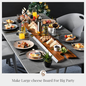 Acacia Wood Cheese Board Set with Puzzle Handles, Set of 3, Natural Wood Party Serving Platter