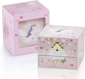 Kids Musical Jewelry Box for Girls with Drawer and Jewelry Set with Mysterious Unicorn