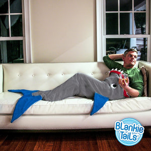 Wearable Shark Blanket, Shark Tail Double Sided Cozy Minky Fleece Throw Blanket (Gray & Blue)