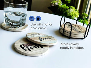 Set of 6 Rustic Farmhouse Stone & Cork Coasters for Drinks, Absorbent