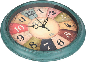 12-Inch Teal Retro Rustic Style Decor Wall Clock Battery Operated Silent Non-Ticking Clocks