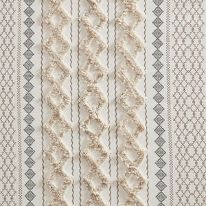 Curtain Tufted Chenille Stripe Geometric Print Mid-Century Look Rod Pocket Top, SIngle Panel, 50" x 84", Ivory