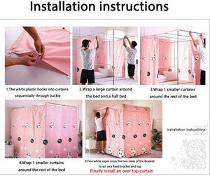 4 Four Corner Post Bed Curtain Canopy Cute Net Canopies for Girls Bedroom Decoration (Pink-Flower, Queen)