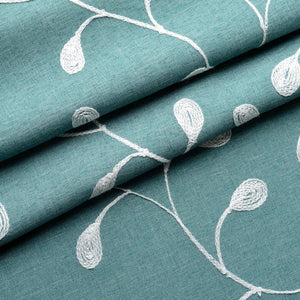 Floral Embroidered Semi-Sheer Curtains Faux Linen Grommet Curtains for Living Room 52 x 84 Inch 2 Panels Set, Teal