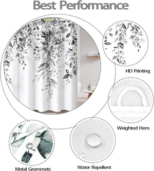 White Daisy Floral Blue Waterproof Fabric Shower Curtains for Bathroom (Blue, 72'' x 72'')