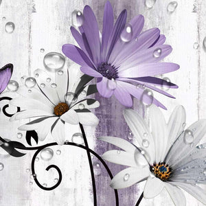 Rustic Farmhouse Shower Curtain, Farm Purple Daisy Floral Flowers and Butterfly Curtains with 12PCS Hooks, 70X70IN