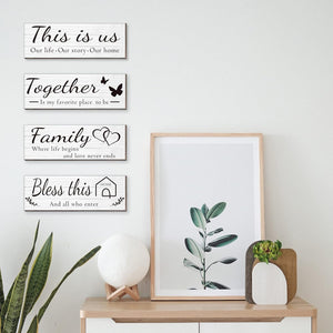 4 Pieces Wooden Home Wall Art Decor, Rustic, Farmhouse THIS IS US/TOGETHER/BLESS THIS HOME/FAMILY Decor Signs