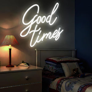 Good Times Neon Sign for Wall Decor White Neon Light with Dimmer Switch