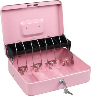 Cash Box with Money Tray and Key Lock,Tiered, Cantilever Design, Pink