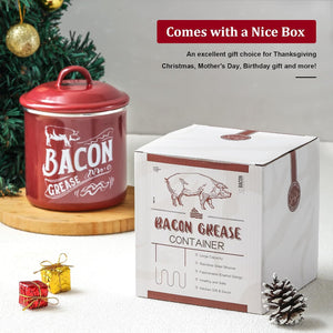 1.3L Bacon Grease Saver Container with Fine Strainer, Red Enamel & Stainless Steel Oil Keeper