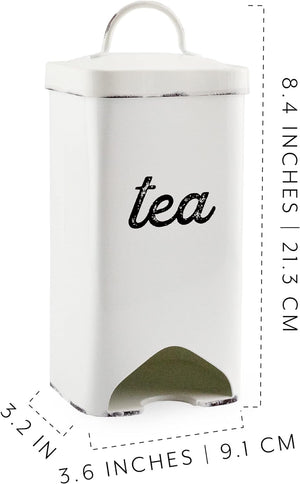 Enamelware Tea Bag Caddy Dispenser for Wrapped Individual Tea Sachets, White