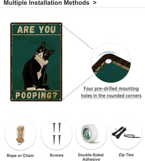 Bathroom Tuxedo Cat Wall Decor Funny Metal Sign 8x12 Inch - Are You Pooping - Wall of Glory Decor