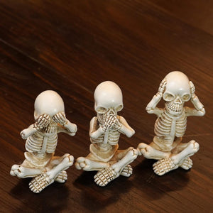 Set of 3 Wise Skeletons Statue, No Evil Skull Figurine, 3.3"