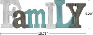 Wood Family Sign Wall Decor Freestanding Cutout Letter for Shelf Table Decorative Letters