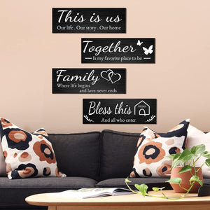 4 Pieces Home Wall Decor Signs, THIS IS US/TOGETHER/BLESS THIS HOME/FAMILY Wall Decor