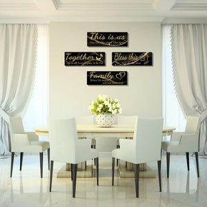 4 PCS Home Wall Decor Signs,Rustic Wooden Living Room (Black -1, 15 x 5.1 inch)