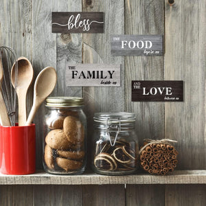 4 Pieces Bless Food Family Love Signs Wall Decor Plaque, Small (4 x 10 IN X4)