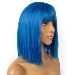 Synthetic Straight Hair Bob Cut Wig Shoulder Length Cosplay Wig for Girl Colorful Costume Wigs (Blue)