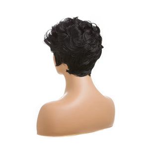 Natural Black Short Pixie Cut Wigs for Black Women Curly Hair Replacement With Bangs (Natural Black #1B)