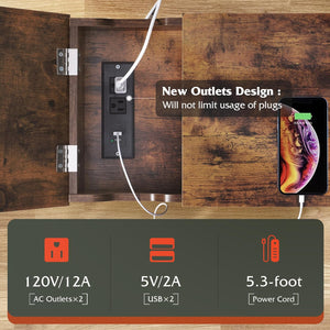 Narrow Side Table with 2 USB Ports and 2 Outlets, Flip Top End Table with Drawer