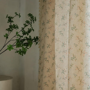 Floral Farmhouse Curtains Closet Semi-Blackout Living Room Drapes 63 Inch Length Cotton Linen, 1 Panel