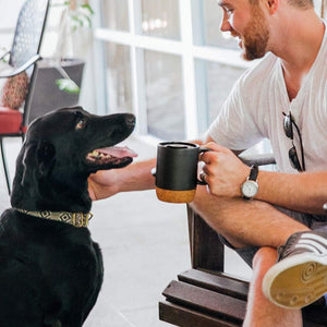 Set of 2 15 OZ Coffee Mug with Cork Bottom and Splash Proof Lid, Ceramic Mug with Large Handle, Black