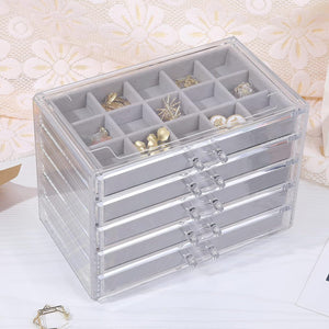 Earring Jewelry Organizer with 5 Drawers, Gift for Mom, Clear Acrylic Jewelry Box, Gray