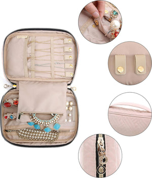 Jewelry Organizer Case Travel Storage Bag for Necklace, Earrings, Rings, Bracelet, Soft Pink, Medium