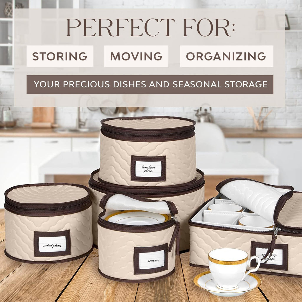 5-Piece Set Moving Boxes for Dinnerware, Glasses, Plates, Mugs and Saucers Sturdy Quilted Microfiber Dish Organizer