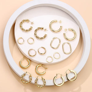 9 Pairs Gold Hoop Earrings for Women, 925 Sterling Silver Post 14K Real Gold Plated Chunky Hoop Earrings Set