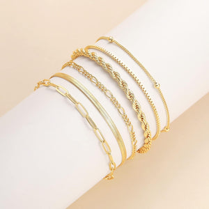 14K Real Gold Jewelry Sets for Women Trendy Thin Dainty Stackable Cuban Link Paperclip Chain Bracelet , 6pcs