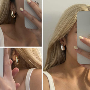 Chunky Gold Hoop Earrings for Women, Lightweight Waterdrop Hollow Open Hoops, Gold