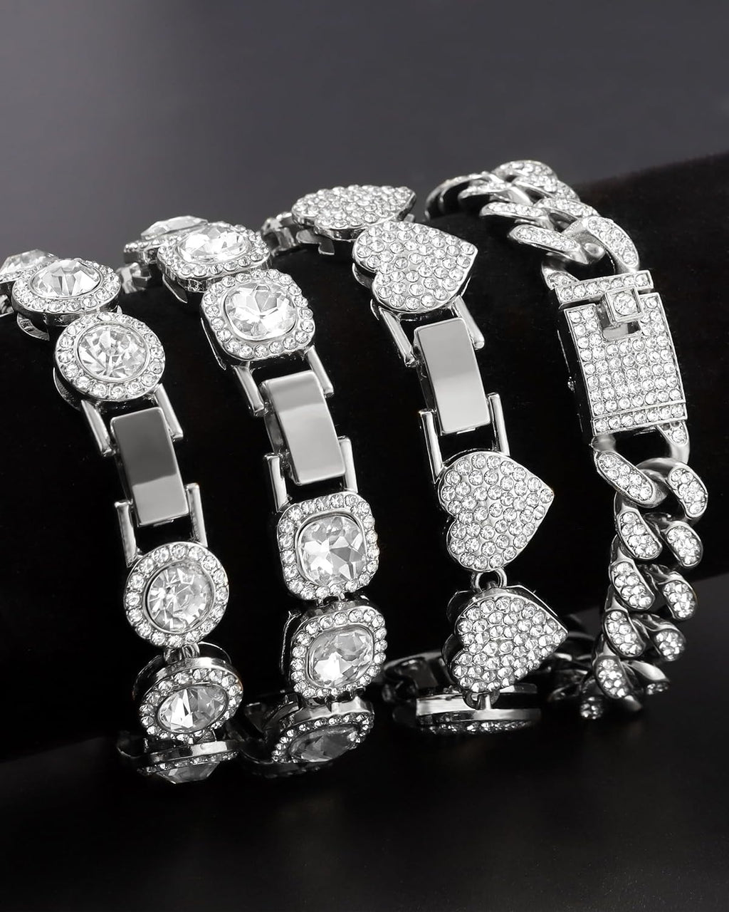 4PCS Gold Bracelets for Women Silver Clustered Tennis Bracelet Layered Link Jewelry