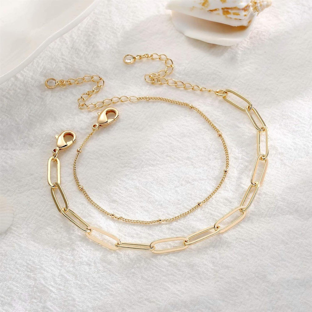 14K Gold Filled Adjustable Layered Bracelet Cute Evil Eye Oval Chain Pearl Bar Turtle Gold Bracelets for Women Jewelry
