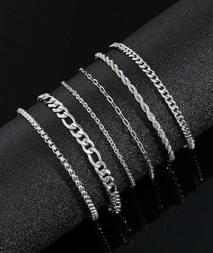 6PCS Stainless Steel Bracelets for Women Men,14K Gold Plated Cuban Link Paperclip Chain Bracelet Set Fashion Jewelry