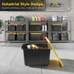 72 Quart Plastic Storage Bin, Stackable and Nestable Storage Boxes with Yellow Lids and Secure Latching Buckles, Yellow