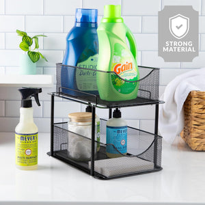 2 Tier Metal Under Sink Organizer for Bathroom and Storage (Black)