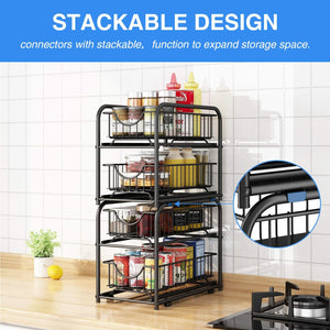 Pull-out Cabinet Organizer, Stackable 2-tier Under Sink Rack with Sliding Storage Drawer for Pantry and Desktop