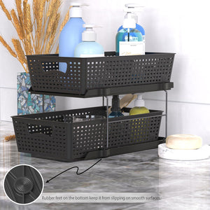 2 Tier Bathroom Organizer Tray Pull-Out Sliding Drawer/Under-Sink Storage, Black